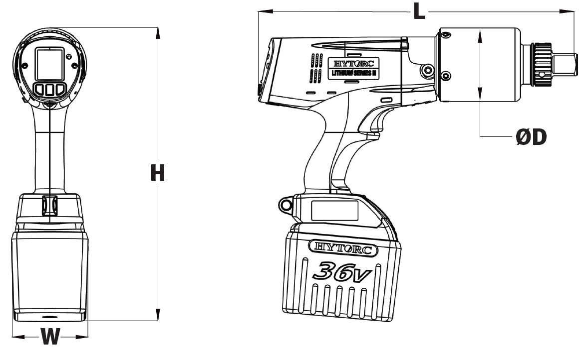 HYTORC Lithium Battery Gun Technical Drawing